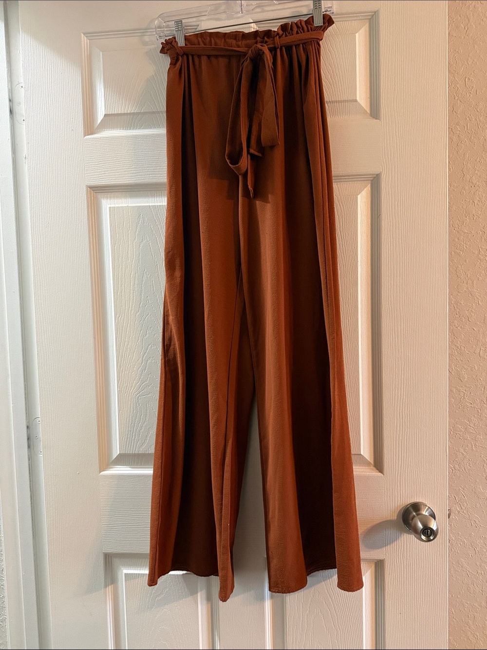Shop 17 Rust Brown Paperbag Waist Wide Leg Pants Small